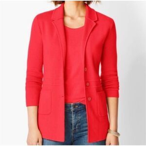 Talbots 100% merino wool red sweater blazer size small petite